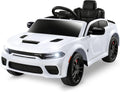 ENYOPRO 12V 7Ah Kids Electric Ride on Car, Licensed Dodge Charger SRT Hellcat, Battery Powered 4-Wheels Toy Car Electric Vehicle for Kids with Remote Control, 3 Speeds, LED Lights, Music (White)