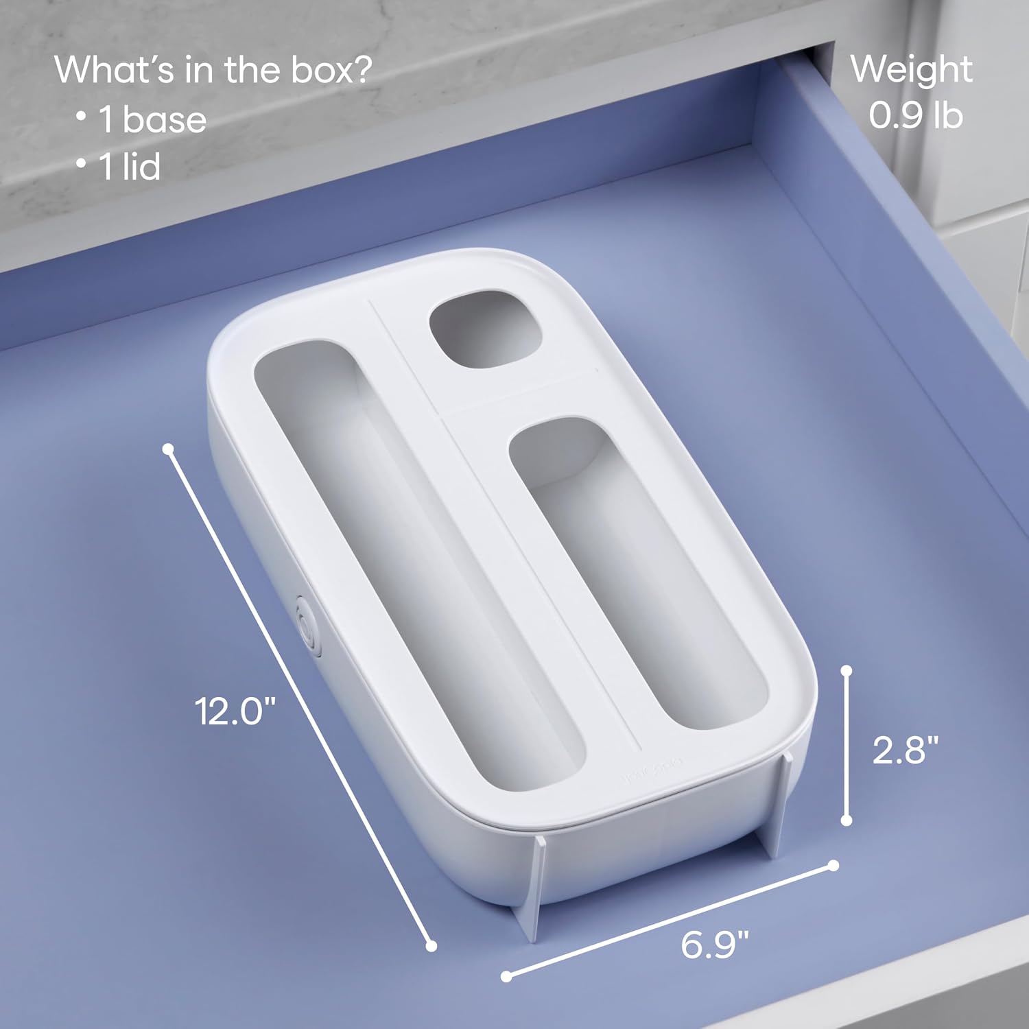YouCopia StoraBag Drawer Food Bags Dispenser, 3-Slot, Plastic Sandwich Bag Organizer For Kitchen Storage, White (Pack of 6)