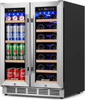 ORYMUSE 24 Inch Dual Zone Wine and Beverage Refrigerator, Built-in or Freestanding Cooler with French Doors, Under Counter Drink Fridge with Upgraded Compressor for Beer, Wine, and Soda