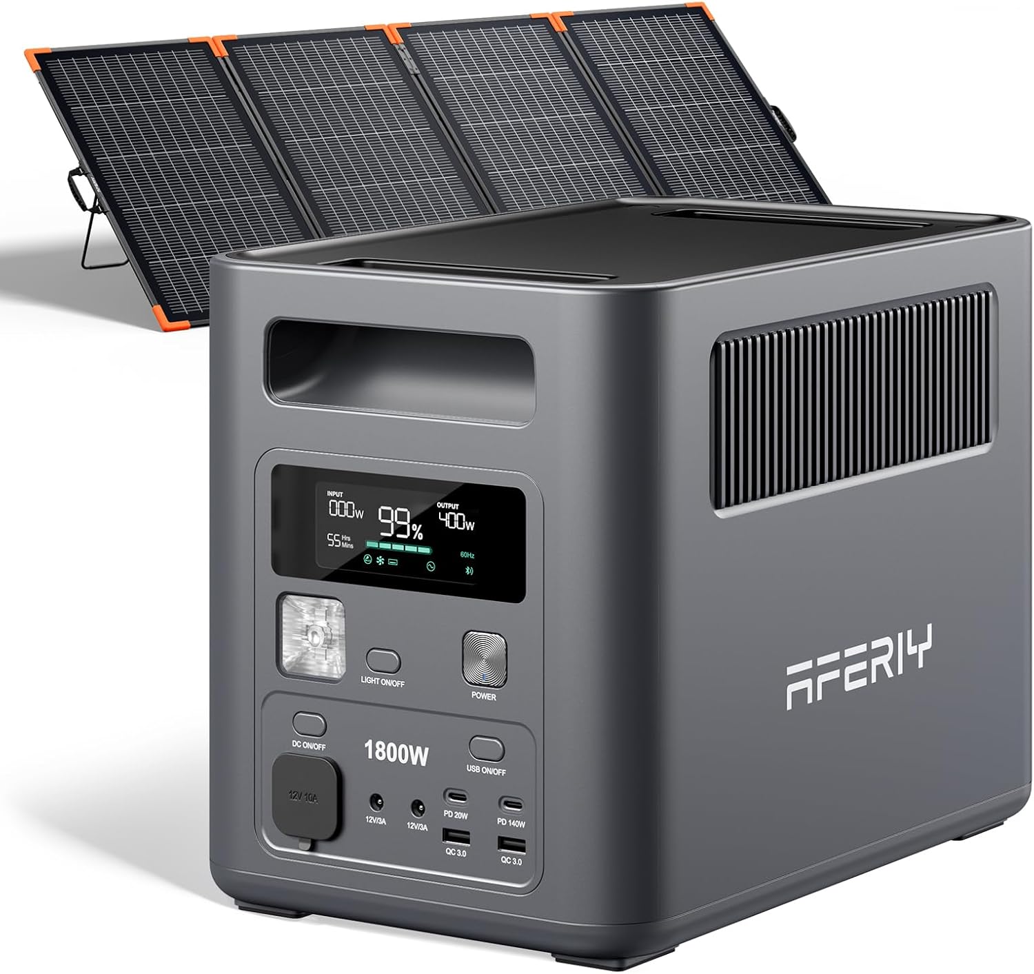 AFERIY Solar Generator with 400W Bifacial Solar Panel, 1024Wh LiFePO4 Solar Generator Kit, <10ms UPS Backup,1800W AC Output, Turbo Solar Input, Recharge in 1.2H for Home, RV, Off-Grid