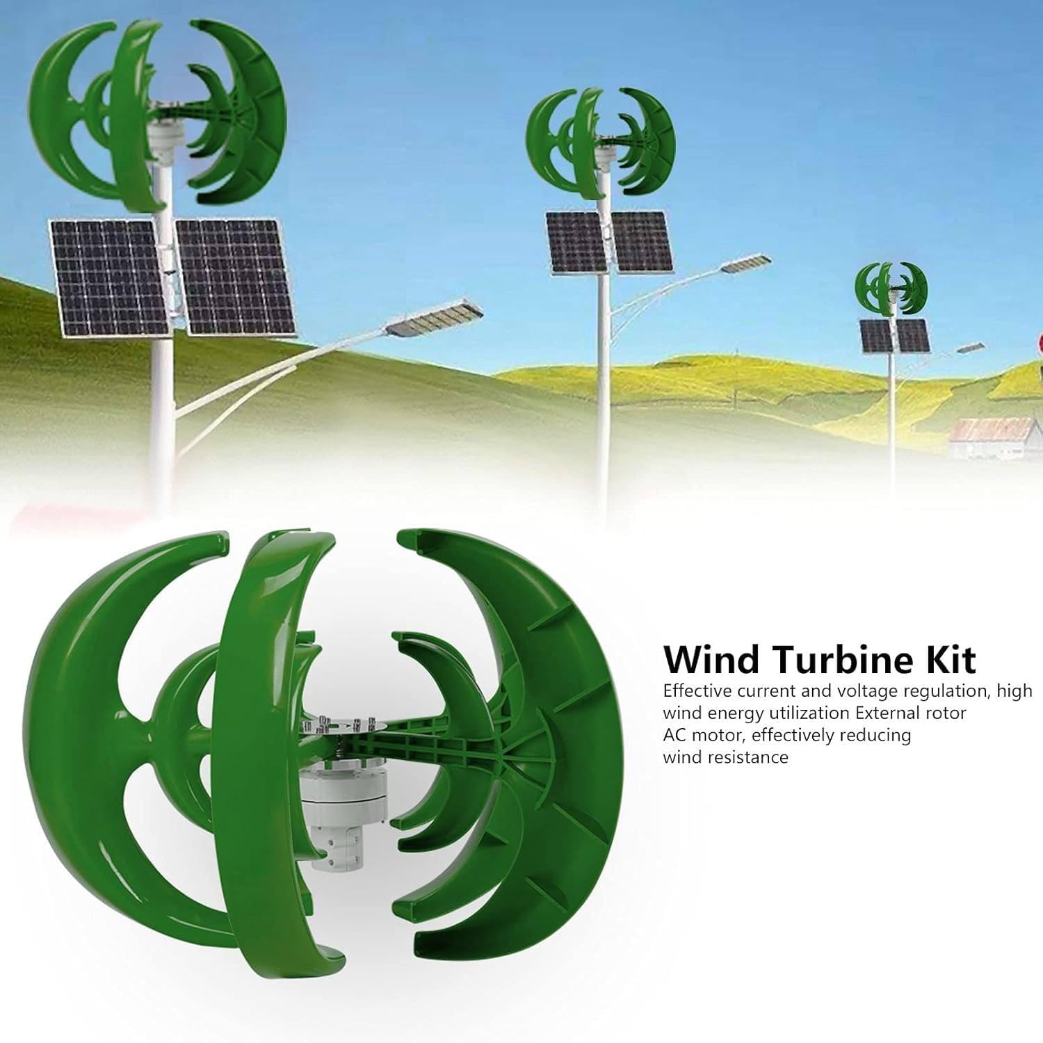 1000W Wind Turbine Generator Kit 12V 24V No Cost Energy Windmill Vertical Axis Wind Turbine Generator Home Three Phase Generator Maglev Breeze Start,12V-Green