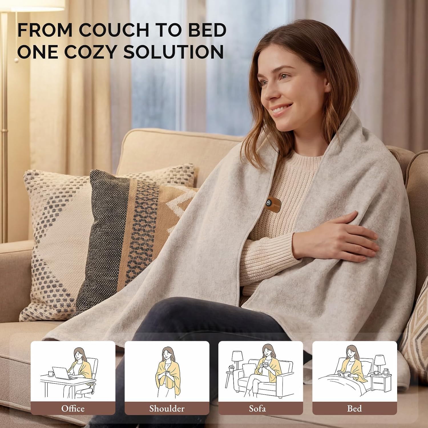 SAVIOR HEAT Heated Blanket Battery Operated 10,000mAh 3 Heat Settings Cordless Portable Wearable Electric Blanket Heated Shawl for Neck & Shoulder Camping Office Home Use Car Travel Fishing