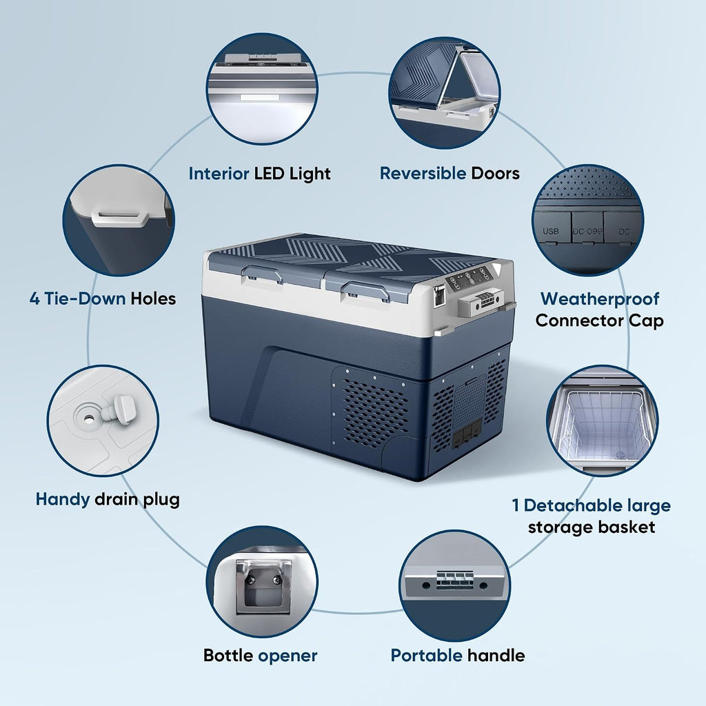 Feelfunn 12 Volt Refrigerator Car Fridge - 40QT(38L) Dual Zone Electric Cooler, Car Refrigerator -4℉~68℉, Portable Refrigerator 12/24V DC 100-240V AC, Portable Freezer for Travel Camping RV Home