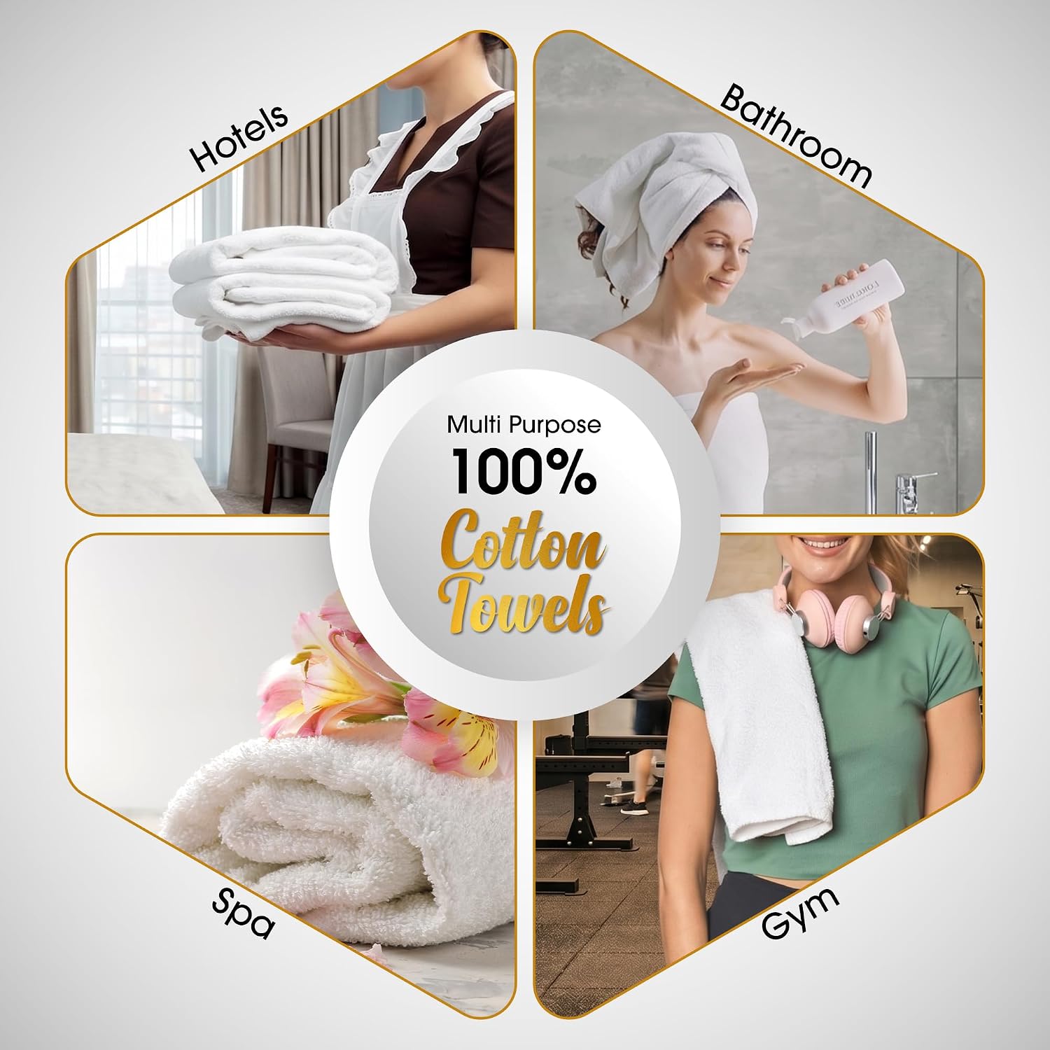 Ample Decor 100% Cotton Hand Towels 18x28 Inches, 600 GSM, Soft & Absorbent, Set of 52, Black