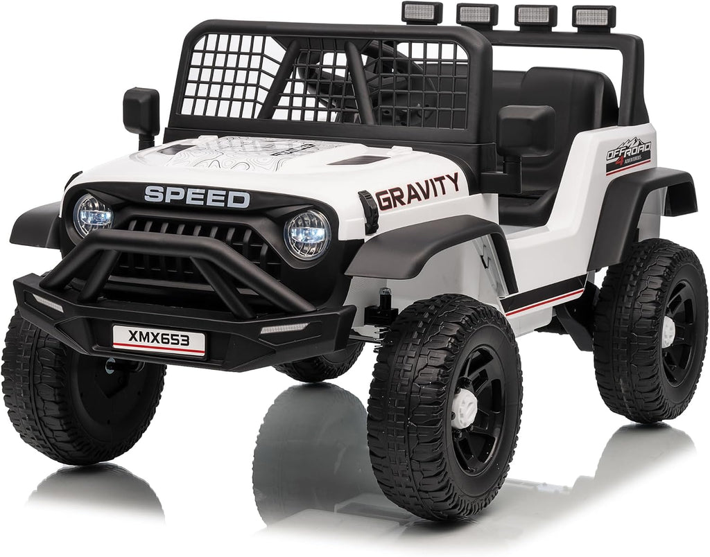 GarveeLife 12V Kids Electric Ride On Truck with Remote Control Ride On Toy for Toddler Boys & Girls Bluetooth Music Player LED Lights(White)