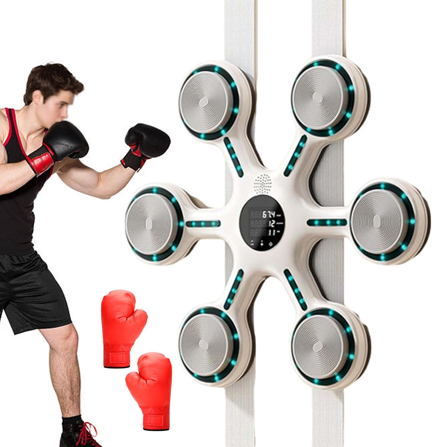 Smart Music Punching Machine, Professional Electronic Punching Target, with LED Lights, 1 Pair of Boxing Gloves, Easy Wall Mount for Home Gym, Boxing Gyms, Fitness Clubs
