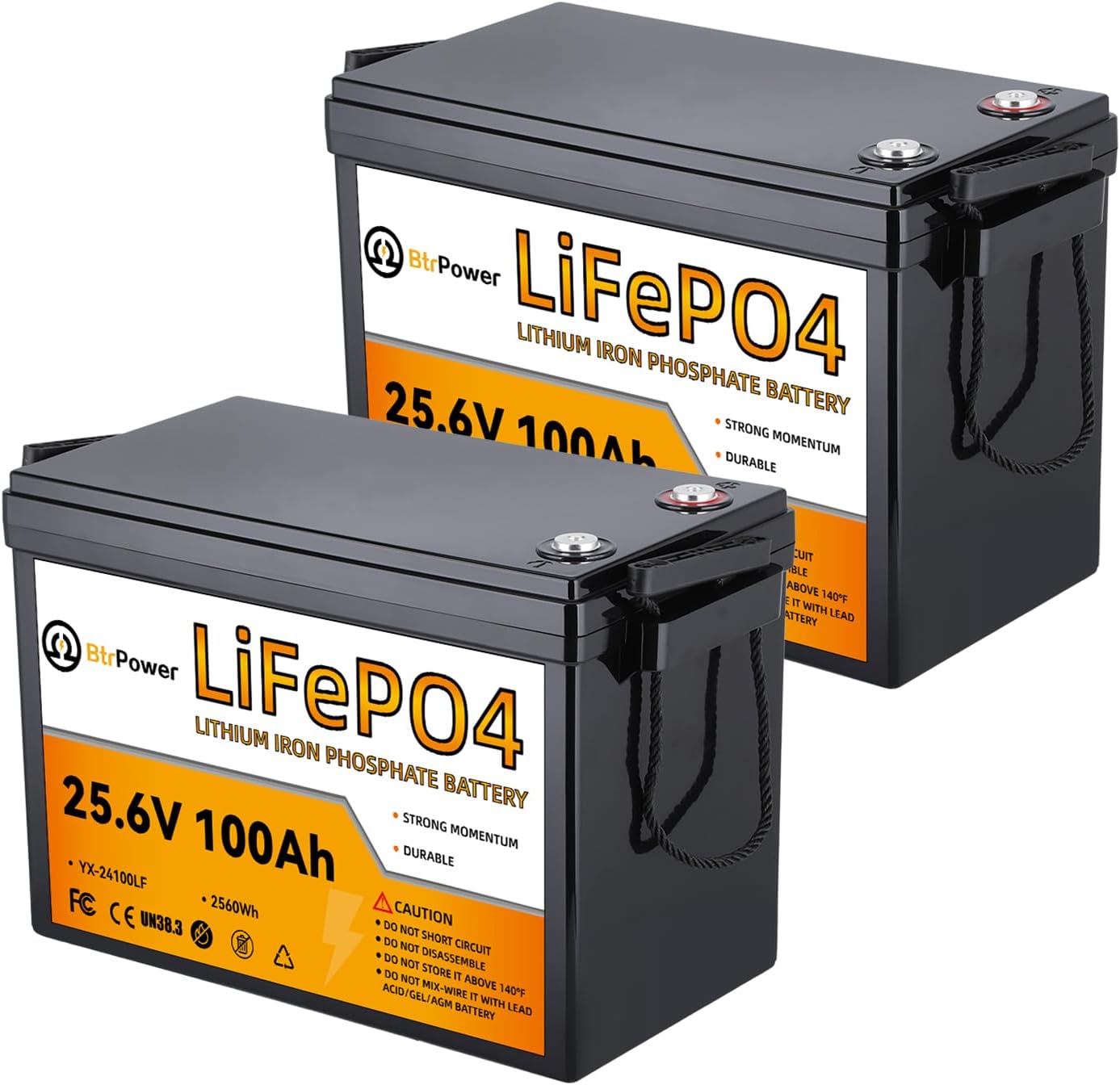2 Pack 24V 100Ah LiFePO4 Battery, Built-in 100A BMS,2560Wh Lithium Battery,4000-15000 Deep Cycles & 10-Year Lifetime, Perfect for Marine, RV, Marine, Trolling Motor, Solar Off-Grid System
