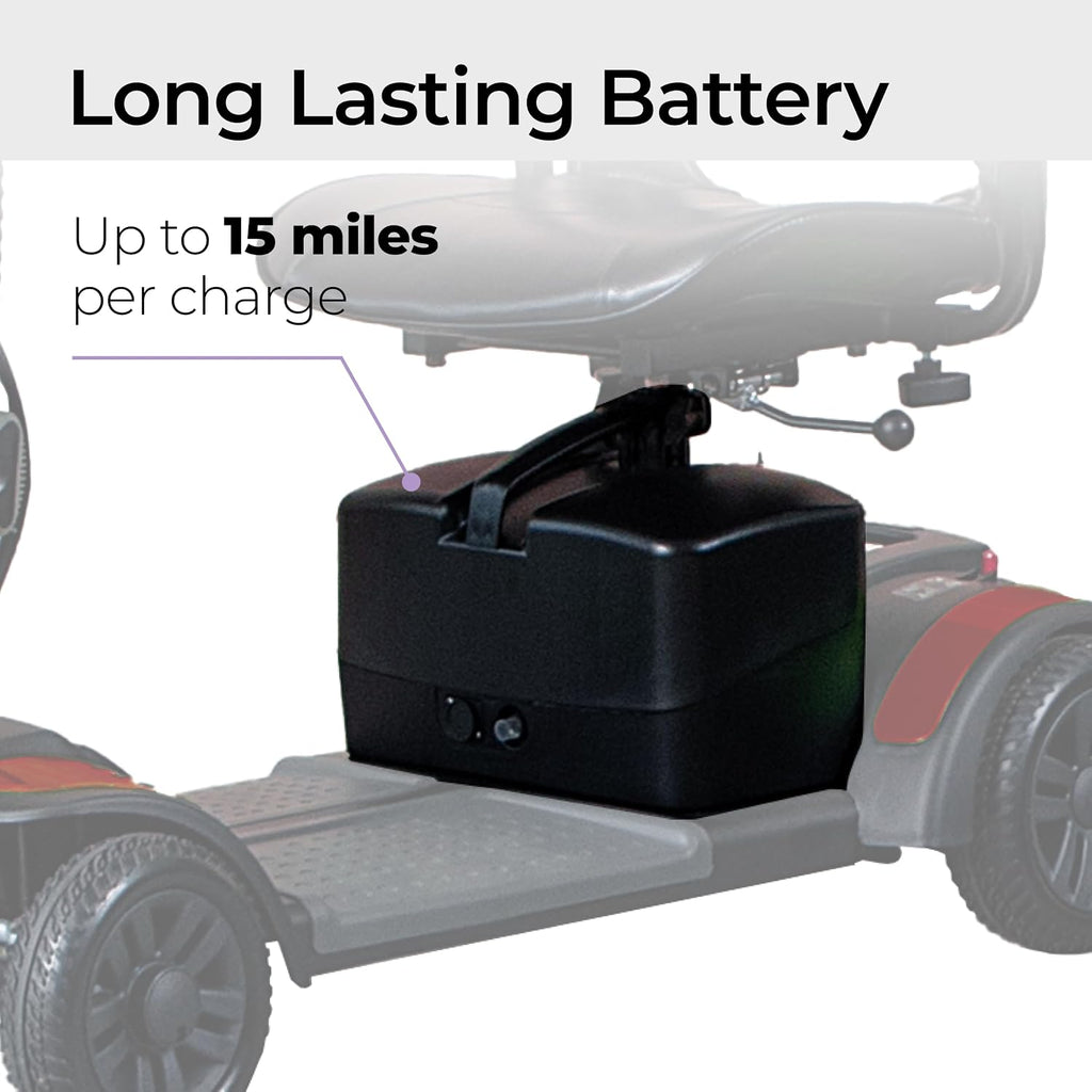 Drive Medical Spitfire Pro SE 4 Wheel Power Mobility Scooter with 15 Mile Extended Battery Range, 5 Interchangeable Color Panels, 300 Pound Weight Capacity