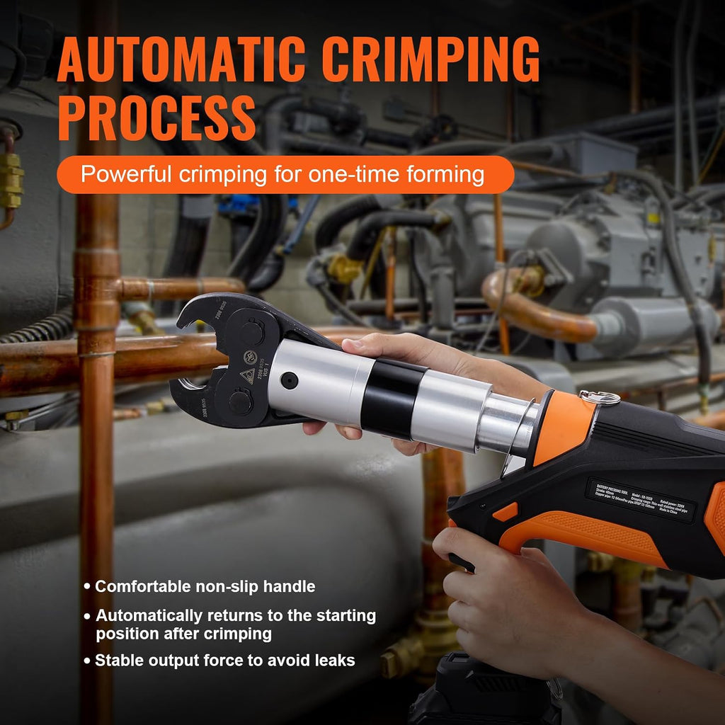 VEVOR 18V Press Tool, 32KN Electric Pipe Crimping Tool for 1/2' to 2' Copper Pipes, 360° Rotation Automatic Crimper with Brushless Motor & 6 Jaws - Compatible with ProPress