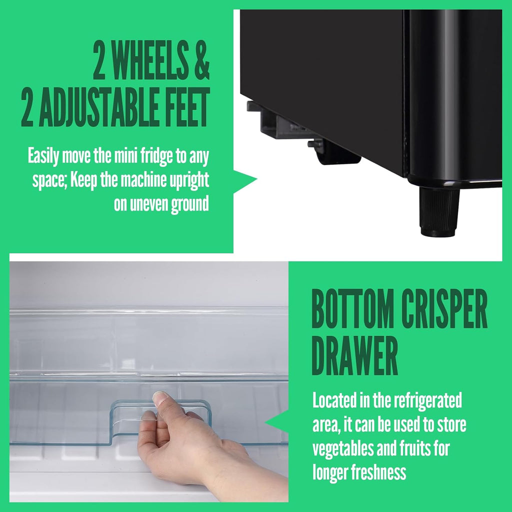 WANAI Retro Mini Fridge with Top Freezer 3.5 Cu.Ft Compact Refrigerator with Seven Adjustable Thermostat Two Door Small Fridge with Removable Glass Shelves for Kitchen Dorm Office Apt Black