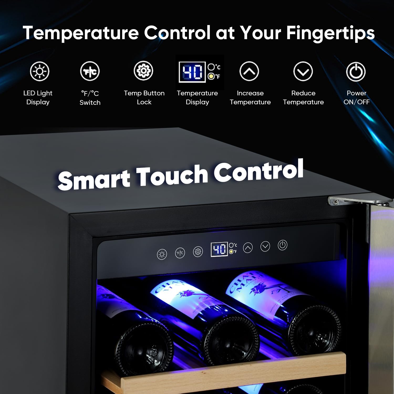 ORYMUSE 15 Inch Wine Cooler Under Counter, 30 Bottle Wine Fridge with Stainless Steel Glass Door, Built-In or Freestanding Wine Cellar with Removable Shelves and Digital Temperature Control