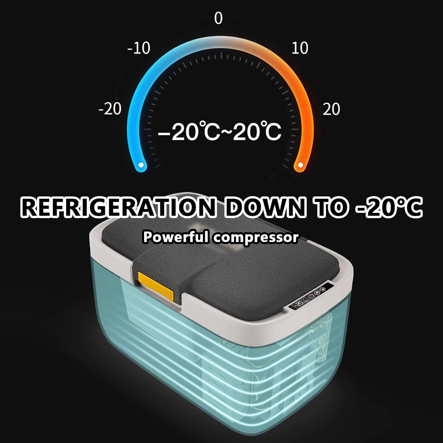 Car Refrigerator Cooler Electric Small Freezer Chest 15/20/30L Zone Design Keypad Display and Light -20°C to 20°C for Camping and Road Trips 12V/24V/220V(58.7 * 37.5 * 29.6cm)
