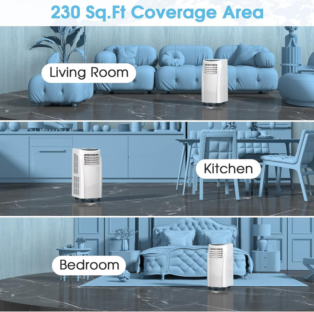 COSTWAY Portable Air Conditioners, 8000 BTU Air Conditioner Unit spaces up to 230 Sq.Ft with Remote Control Dehumidifier Function Window Wall Mount, 4 Caster Wheel, Sleep Mode and 2 Fan Speed