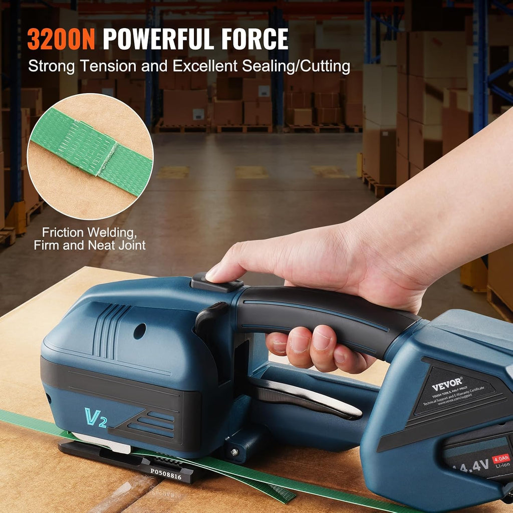 VEVOR Electric Strapping Machine, for 0.35'-0.63' PP PET Straps, Portable Electric Banding Tool with Digital Display, 2 x 4000mAh Battery Powered Automatic Strapping Tool for Packaging Box Pallet