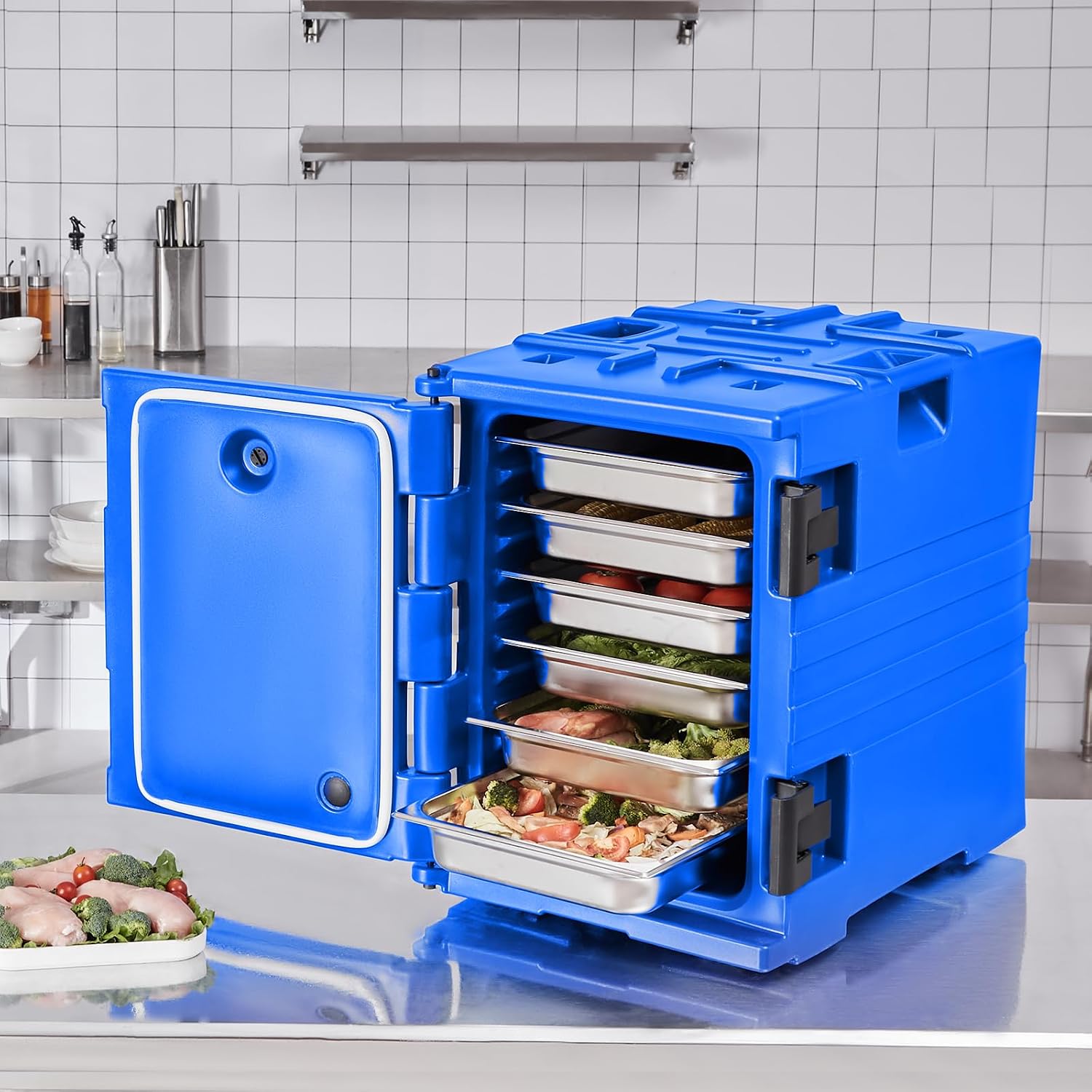 VEVOR Insulated Food Pan Carrier, 95 Qt Hot Box for Catering, Food Box Carrier with Double Buckles, Front Loading Food Warmer with Handles, Stackable End Loader for Restaurant, Canteen
