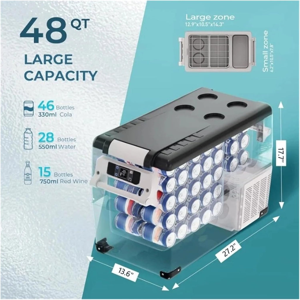 48QT(45L) Electric Cooler, 12V Fridge APP Control, 12V Cooler -4℉~68℉, Portable Freezer 12/24V DC