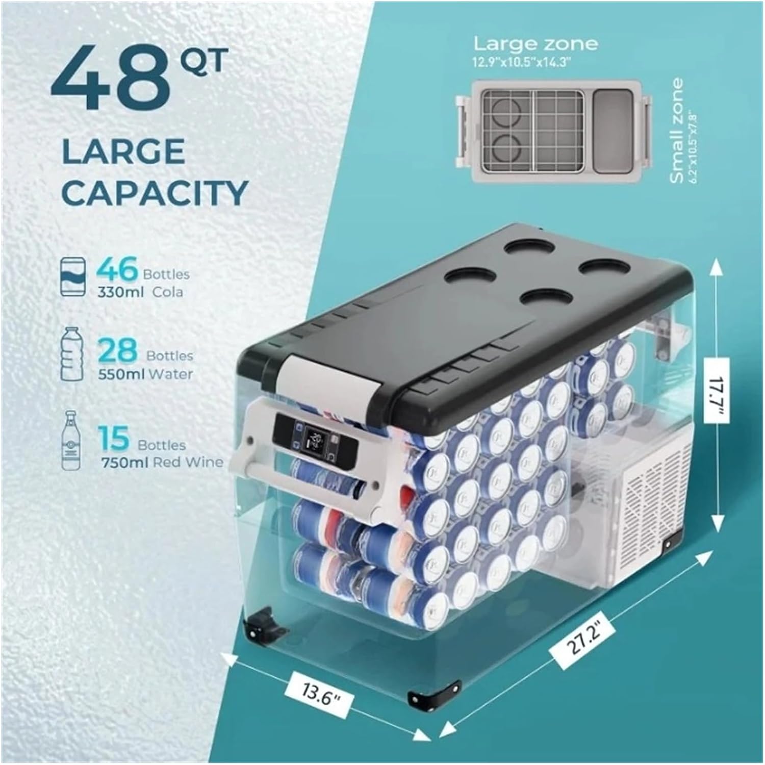 48QT(45L) Electric Cooler, 12V Fridge APP Control, 12V Cooler -4℉~68℉, Portable Freezer 12/24V DC