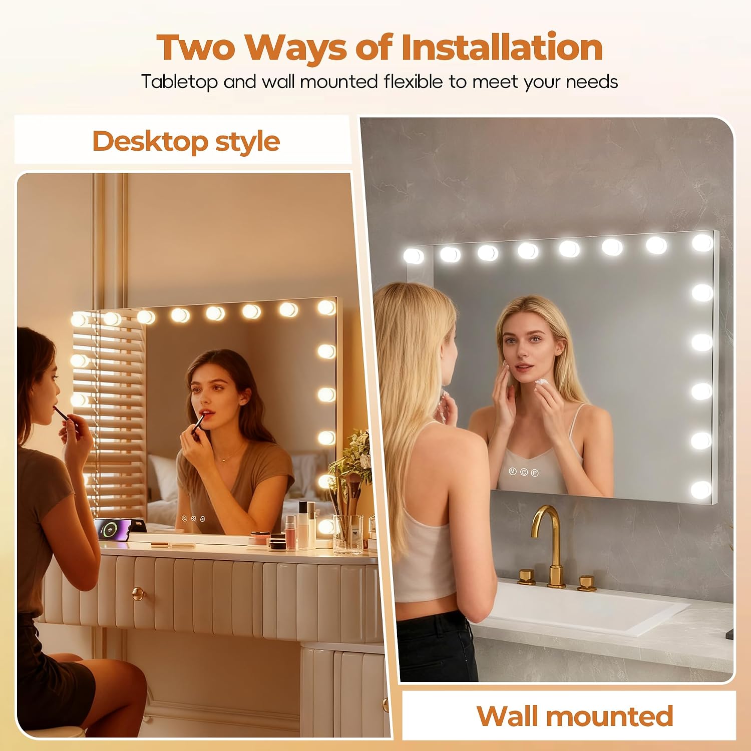 ZL ZELing Vanity Mirror Makeup Mirror with Lights,31.49' x 23.62'Large Tabletop Light up Mirror with 18Bulbs,10X Magnification,USB Charging Port,3 Color Touch Control Dimmable Lights.