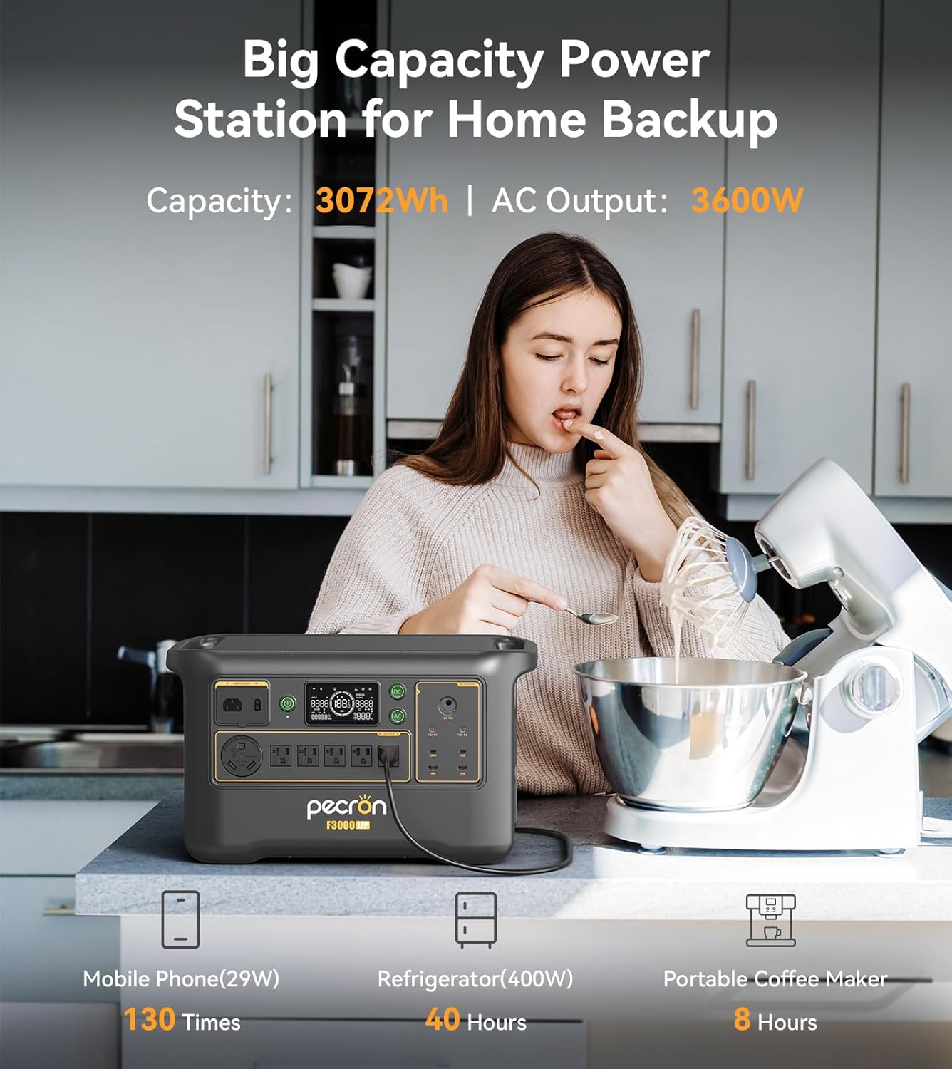 PECRON Portable Power Station F3000LFP with 3840Wh Extra Battery, 200W Solar Panel*3, 3072Wh Solar Camping Generator, 3600W Solar Generator for RV, Home Use, CPAP