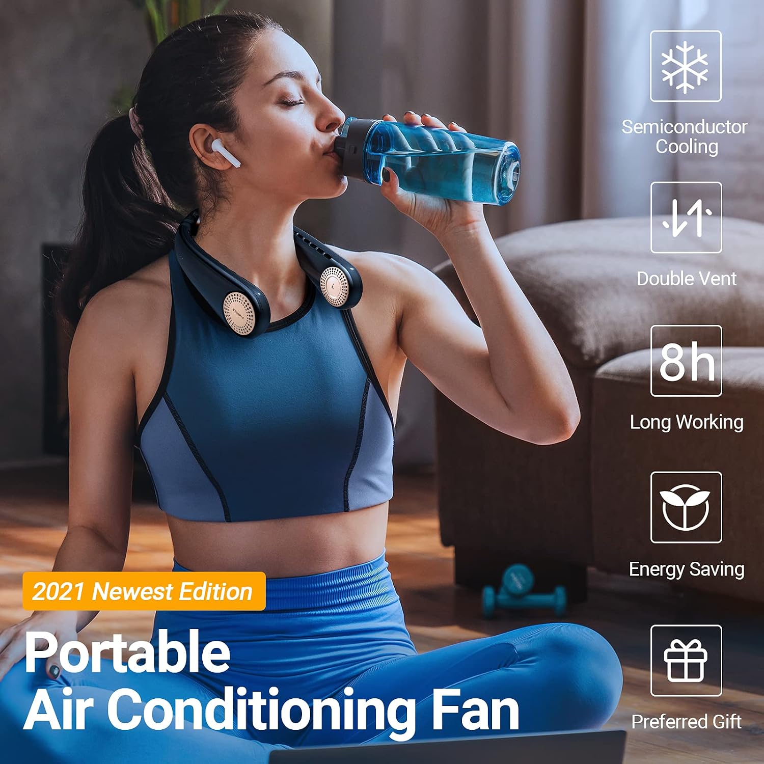 TORRAS Coolify Portable Neck Fan Air Conditioner, Rechargeable Hands Free Semiconductor Cooling Bladeless Fan, Leafless Mini USB for Outdoor/Home/Office, 3 Speeds, Brilliant Black