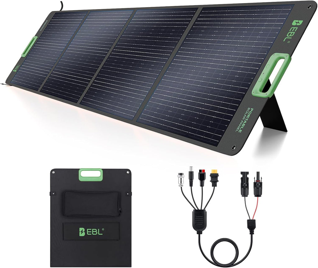 EBL 200W Portable Solar Panel High Efficiency Solar Power Panel for Home, RV, Camping, Marine, Off-Grid Applications, Weatherproof Solar Charging Solution