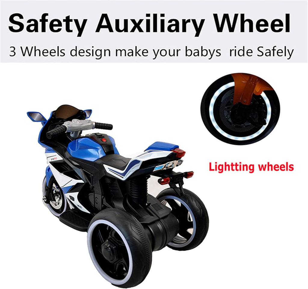 Ride on Motorcycle, Rechargeable Ride on Toys, Tamco Motorcycle for Kids 3 to 4 Years Boys Girls with Foot Pedal Starter, Music/Lights/Lighting Wheels (Blue)