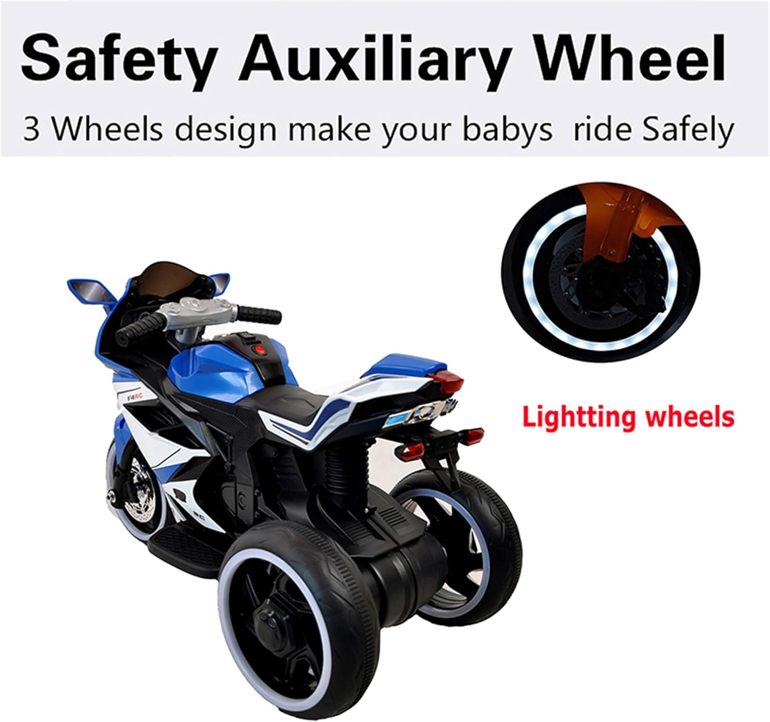 Ride on Motorcycle, Rechargeable Ride on Toys, Tamco Motorcycle for Kids 3 to 4 Years Boys Girls with Foot Pedal Starter, Music/Lights/Lighting Wheels (Blue)