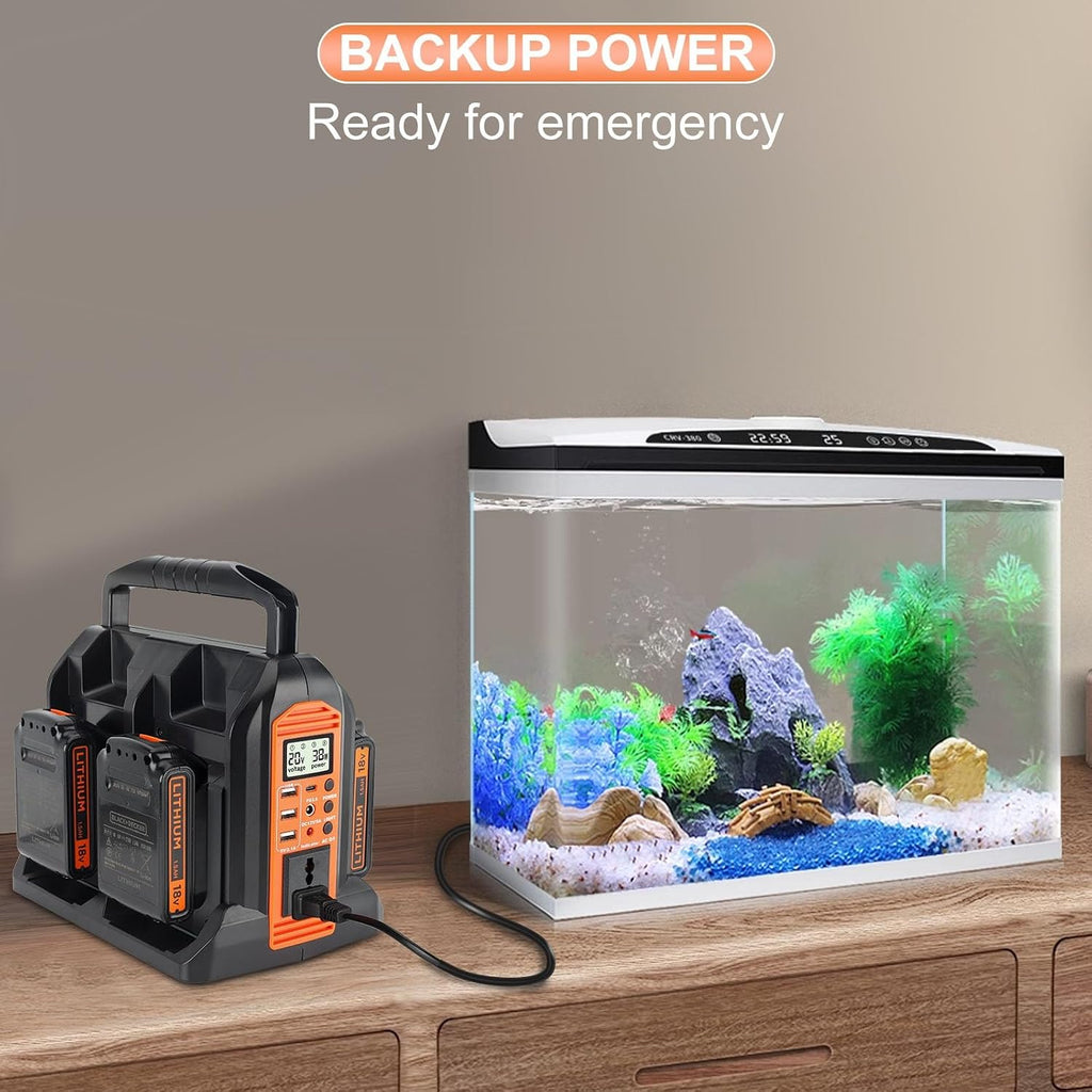 DC 20V to AC 120V Power Inverter for Black and Decker 20V Battery, 350W Pure Sine Wave Power Portable Inverter Converter with LCD Display and LED Light, 4 Battery Port