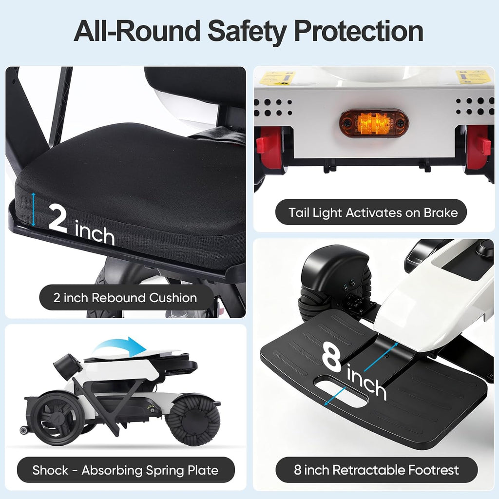Electric Wheelchair for Adults: Foldable Mobility Scooter with Remote Control & Lift, Adjustable Backrest, Dual Motor Power for Indoor/Outdoor Use, White-S12