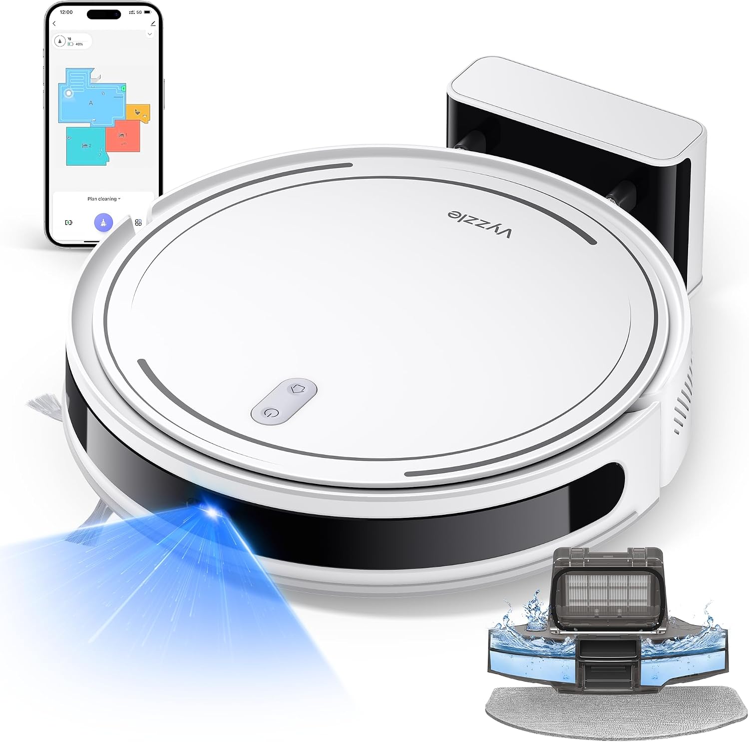 Vyzzle Robot Vacuum and Mop, Smart Navigation Robot Vacuum with 5000Pa Suction, Ultra Slim Robot Vacuum Cleaner, 150Mins Max, App/Alexa Control for Pet Hair, Hard Floor, Carpet, Customized Cleaning