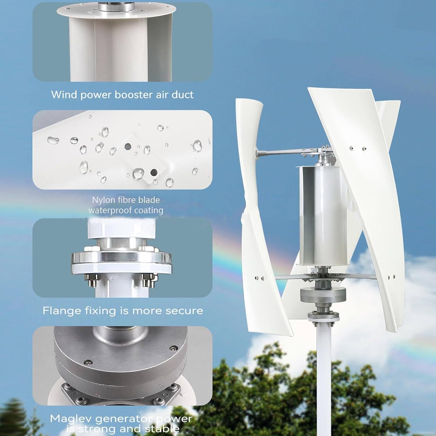 Wind Power Generator Kit, 3000W 12V 24V Wind Turbine with 3 Spiral Blades Vertical Design, Efficient Maglev Generator for Renewable Energy Solutions