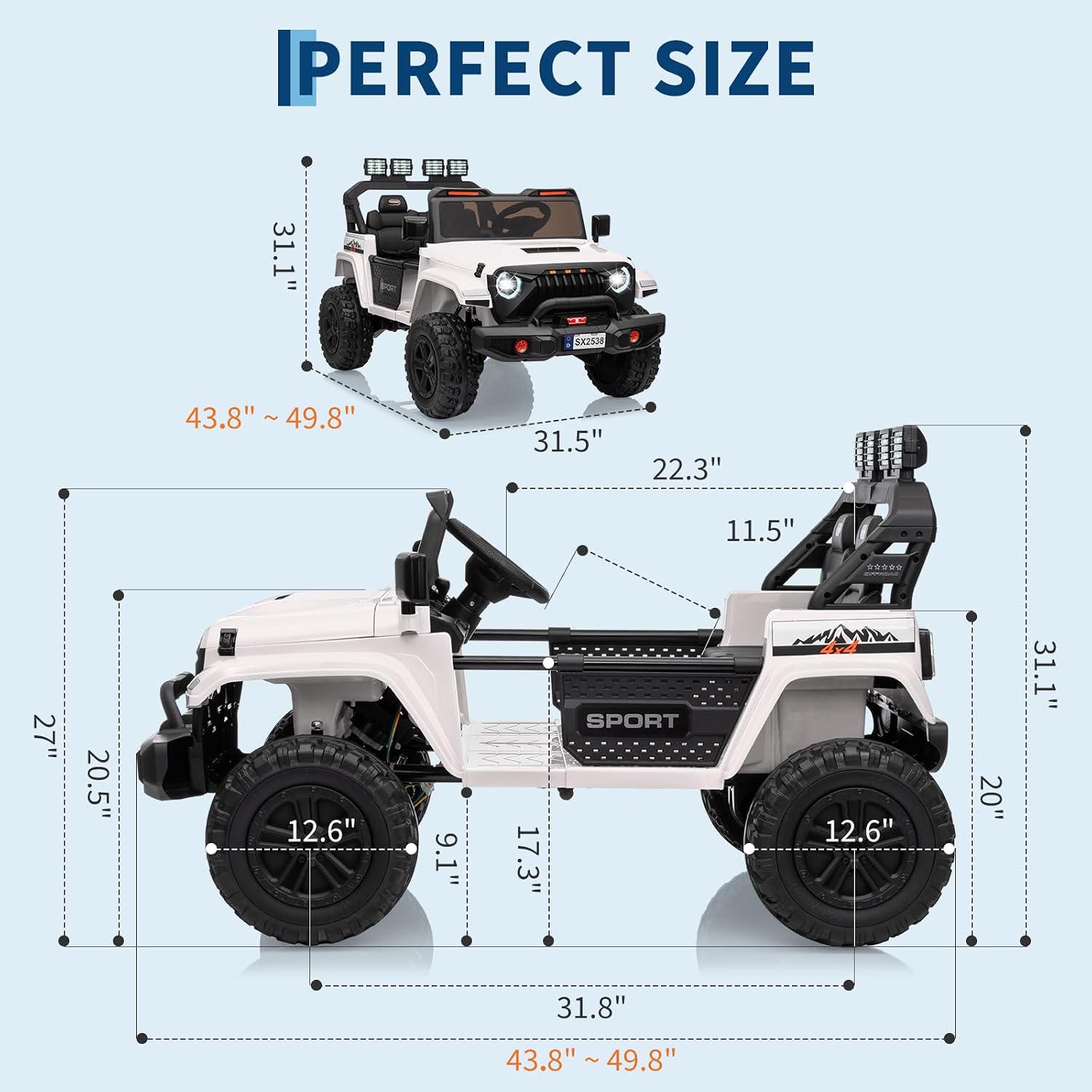 GarveeLife 24V Ride on Toys, 2 Seater Kids Ride on Truck Car, Parent Remote Control, 4WD 800w Motor, 3 Adjustable Speeds, Built-in Music Player, Kids Electric Ride on Toys with Easy Assembly, White
