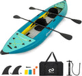 Goplus Tandem Inflatable Kayak, 12.5FT 2-Person Kayak for Adults w/507 LBS Weight Capacity, 2 Aluminium Oars, Padded Seat, 2 Fins, Hand Pump, Carry Bag, Repair Kit, Portable Touring Kayaks