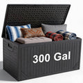 300 Gallon Outdoor Storage Deck Box, Extra Large Waterproof Resin Storage Box for Patio Cushions, Garden Tools, Pool Supplies, Outdoor Furniture Accessories, Black