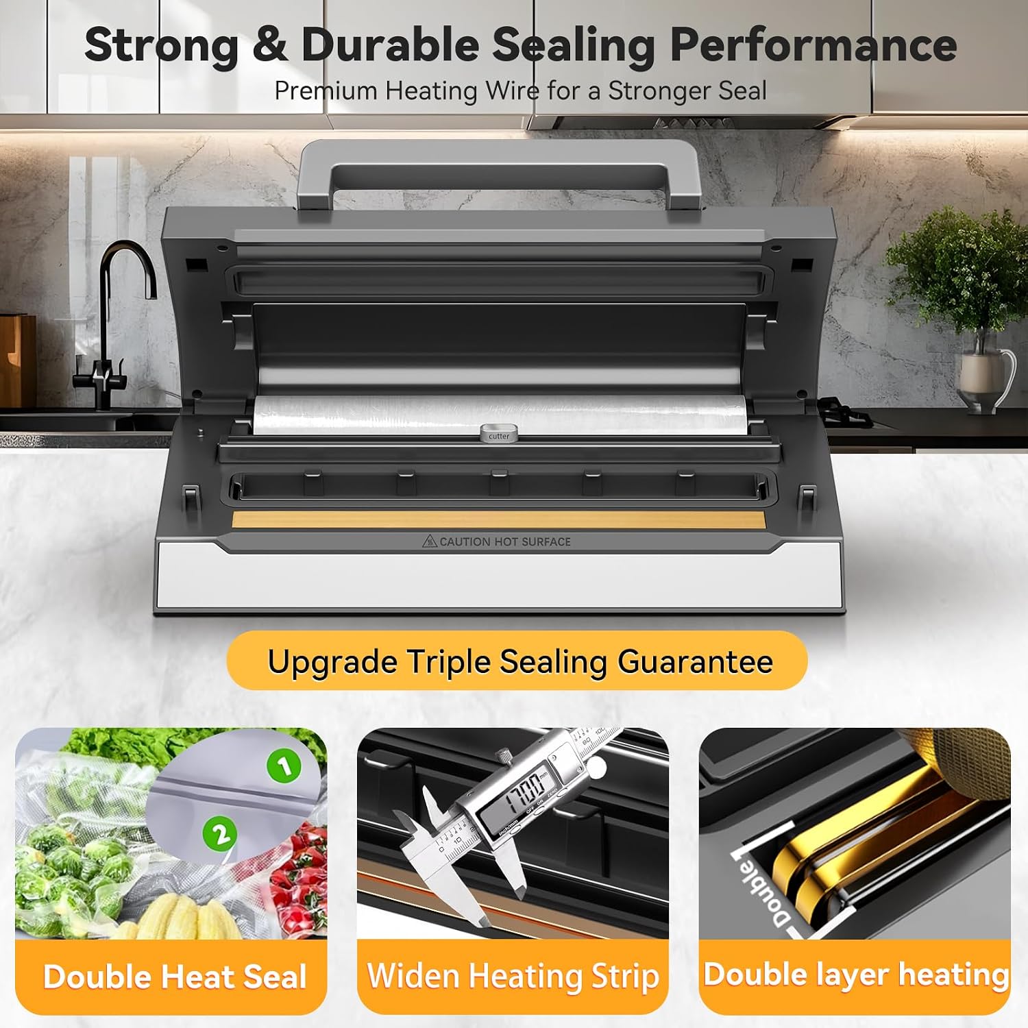 Upgraded Dry & Moist Food Modes Food Vacuum Sealer, Commercial-Grade Vacuum Sealer Machine, Dual-Seal Technology, One-Touch Operation & Built-In Bag Storage & Cutter, Includes 2 Rolls & Accessory Hose