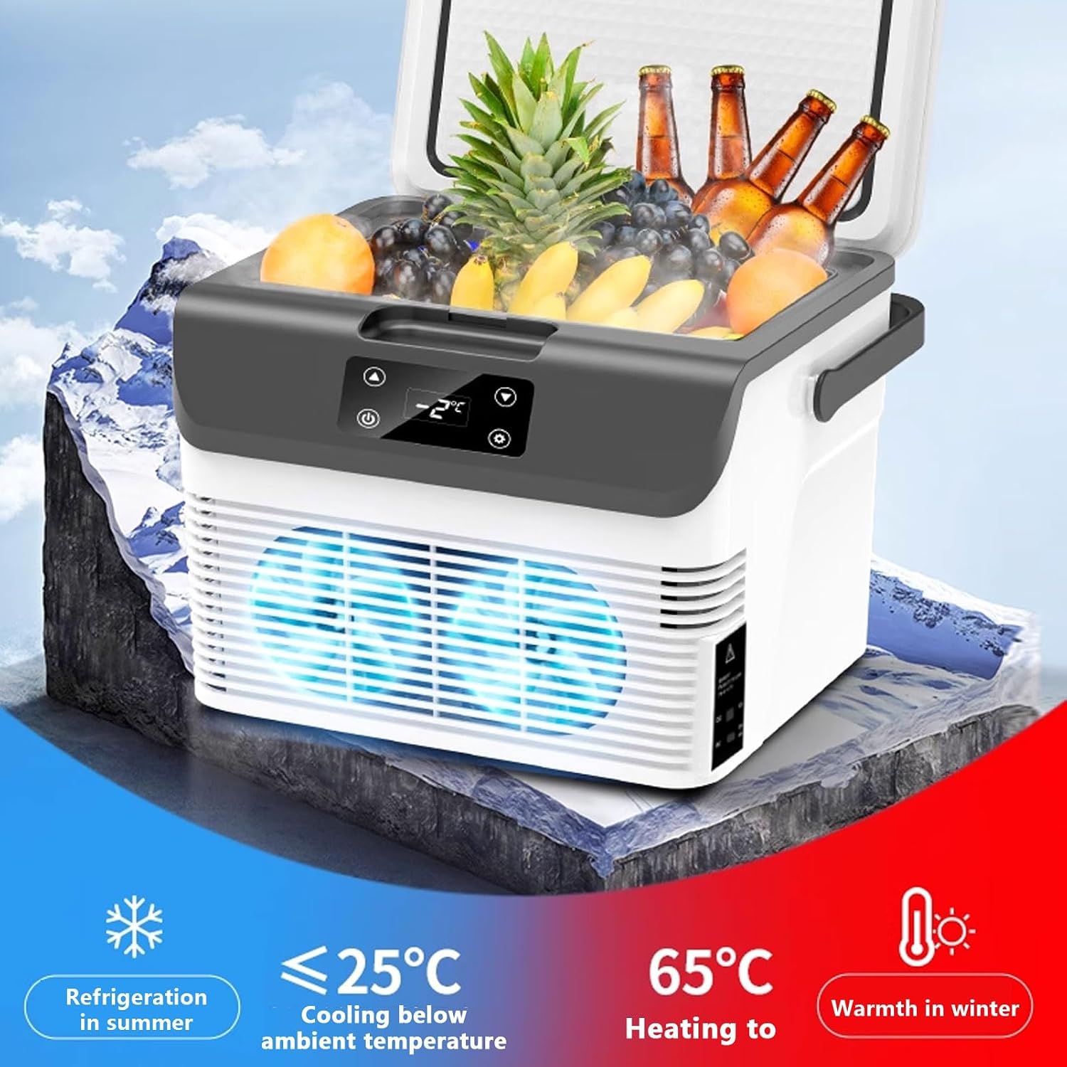 Refrigerador Portatil Car Freezer Cooler Small 15L Dual-Function Hot and Cold Function Removable Divider Design 12V/24V/220V with Handle and Cup Holder