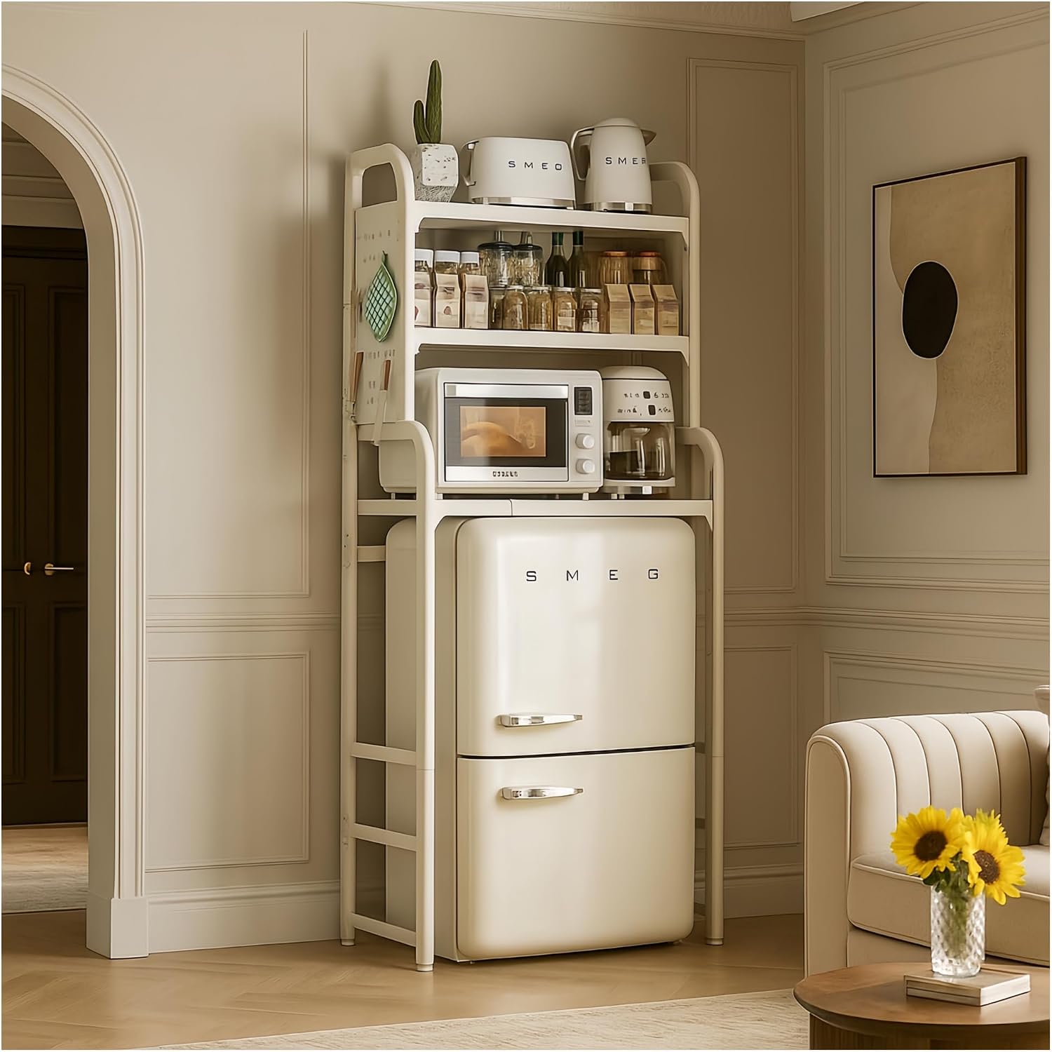 Dorm Microwave Storage mini Fridge Rack, can be Placed Above the White mini Fridge Shelf, The Height and Length are Adjustable, Suitable for Various Sizes of refrigerators (White)