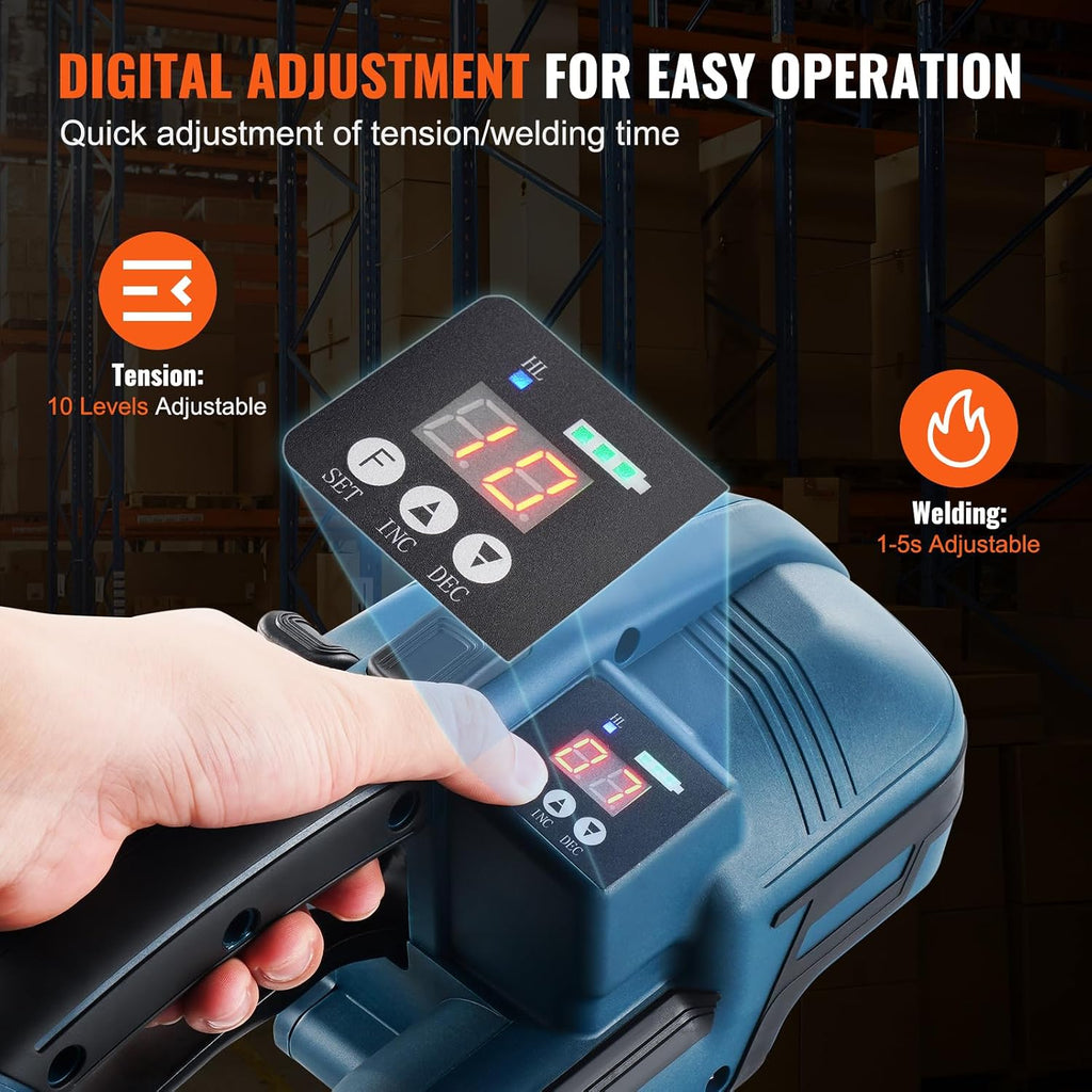 VEVOR Electric Strapping Machine, for 0.35'-0.63' PP PET Straps, Portable Electric Banding Tool with Digital Display, 2 x 4000mAh Battery Powered Automatic Strapping Tool for Packaging Box Pallet