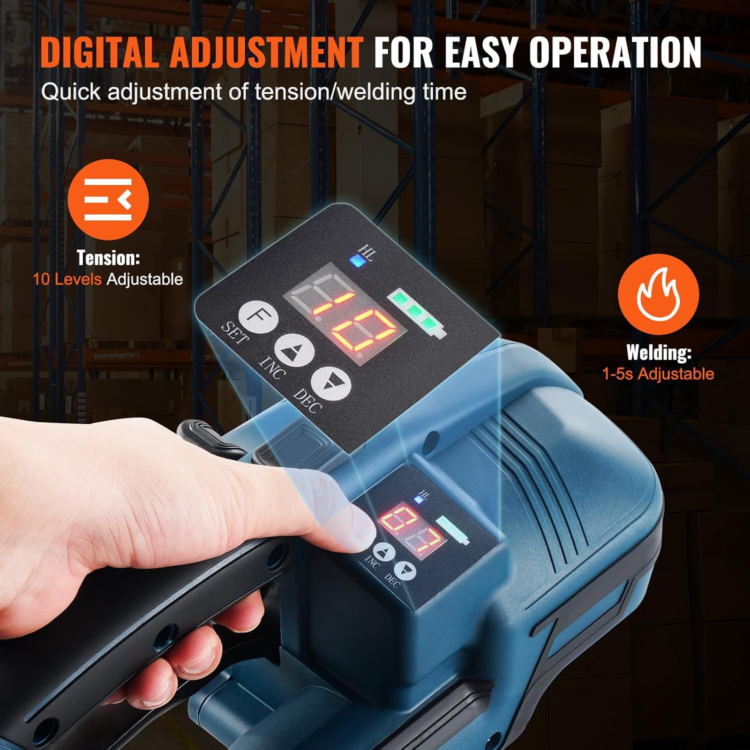 VEVOR Electric Strapping Machine, for 0.35'-0.63' PP PET Straps, Portable Electric Banding Tool with Digital Display, 2 x 4000mAh Battery Powered Automatic Strapping Tool for Packaging Box Pallet