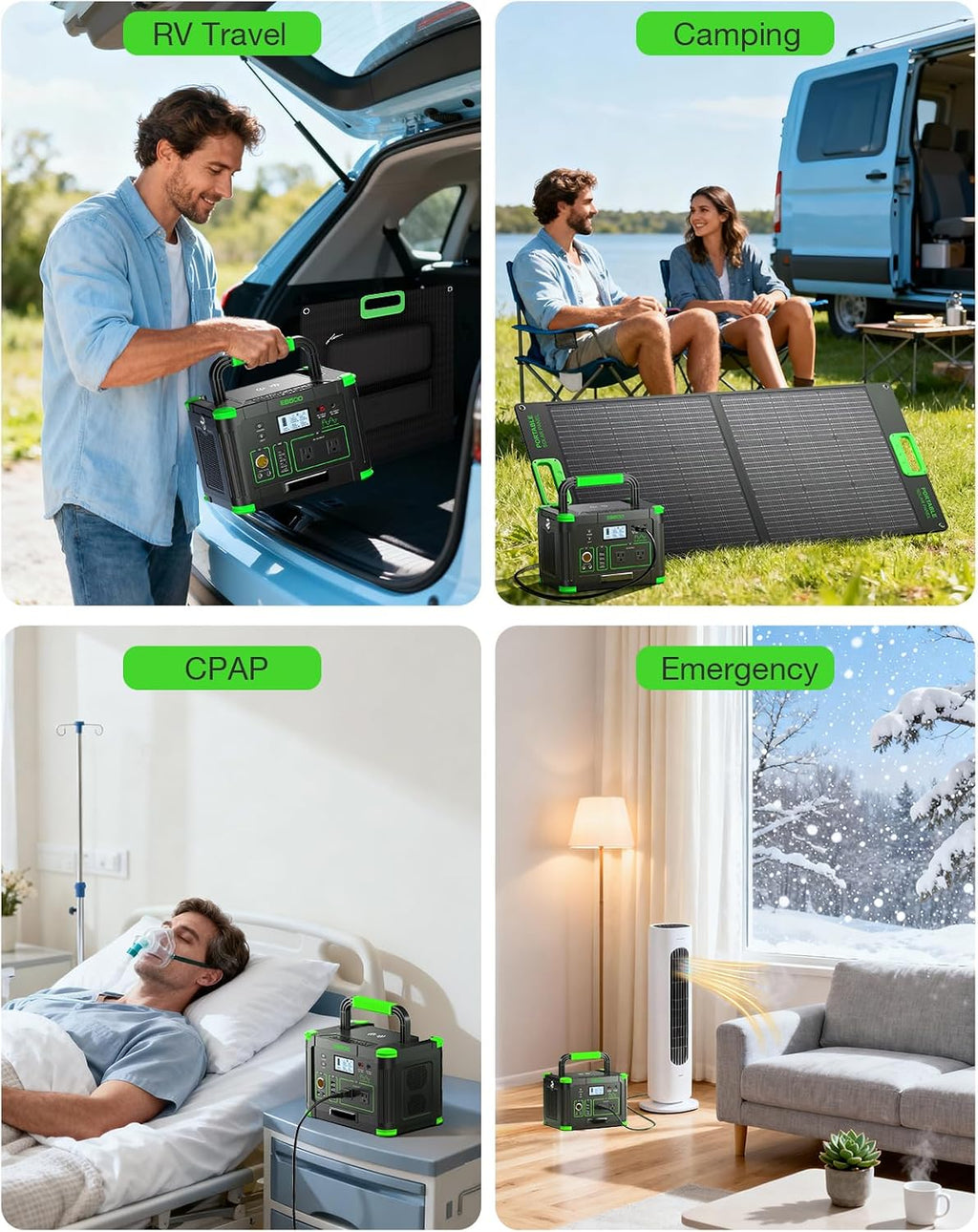 EBL 500W Portable Power Station with 100W Portable Solar Panel 20V, Outdoor Solar Generator 500W(Peak 1000W) Backup Battery Pack Solar Kit for RV/Van Camping Fishing Climbing Road Trip Home Emergency