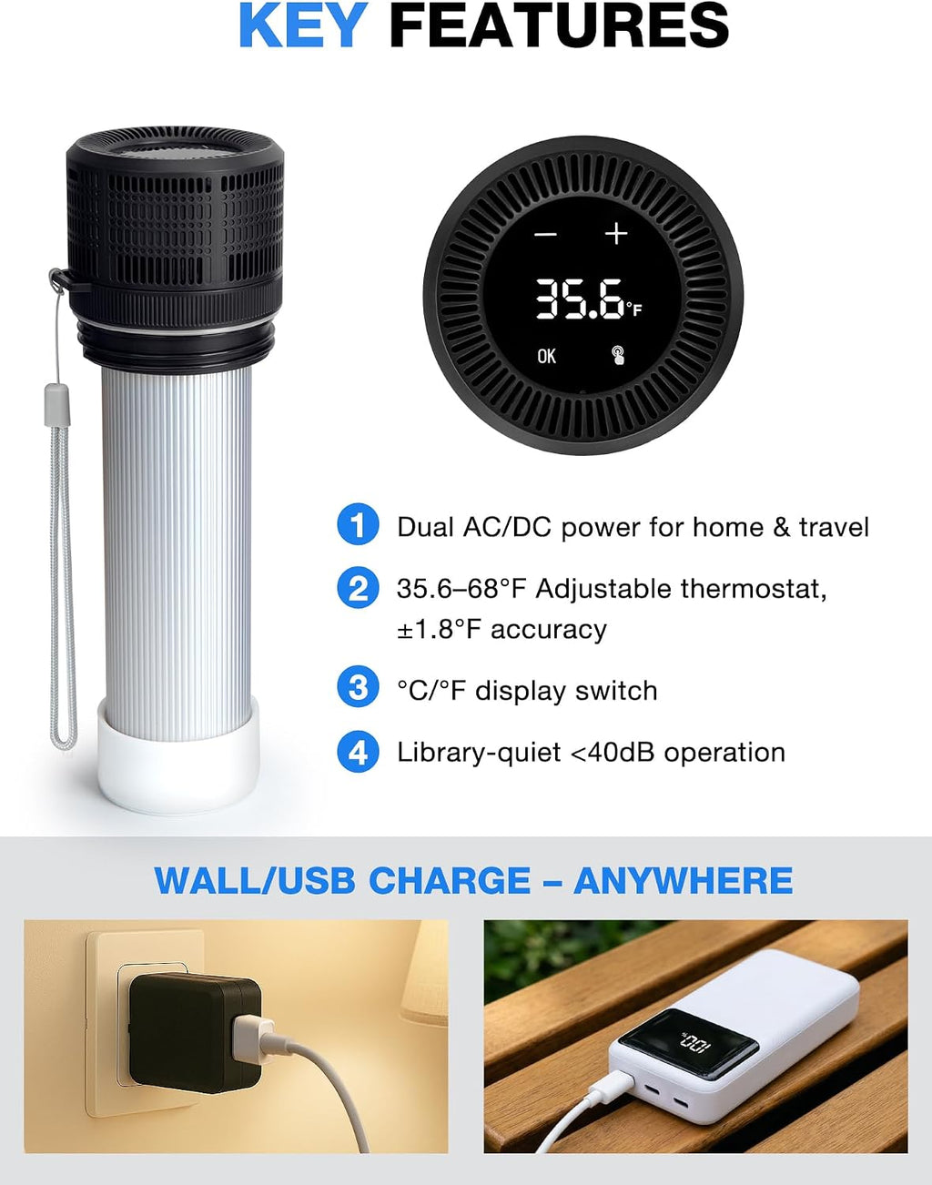 YOUSHARES Electric Insulin Cooler Travel Case, 35-68°F Custom & Display Temperature Medical Cooler with Power Bank & USB Charger, TSA Approved Diabetic Medication Refrigerator with Biogel Ice Pack