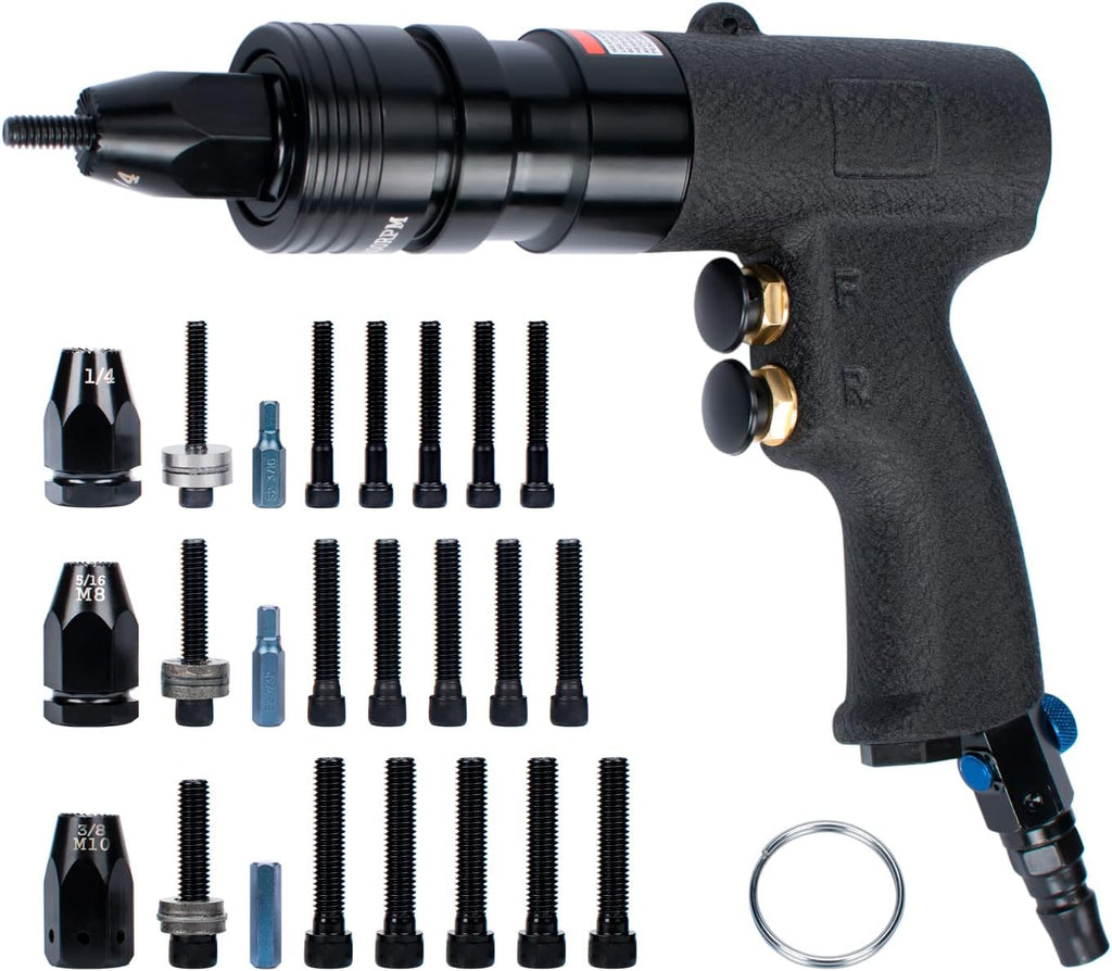 Air Rivet Nut Tool Kit, Pneumatic Rivnut Gun with 1/4'', 5/16'' & 3/8'' Mandrels