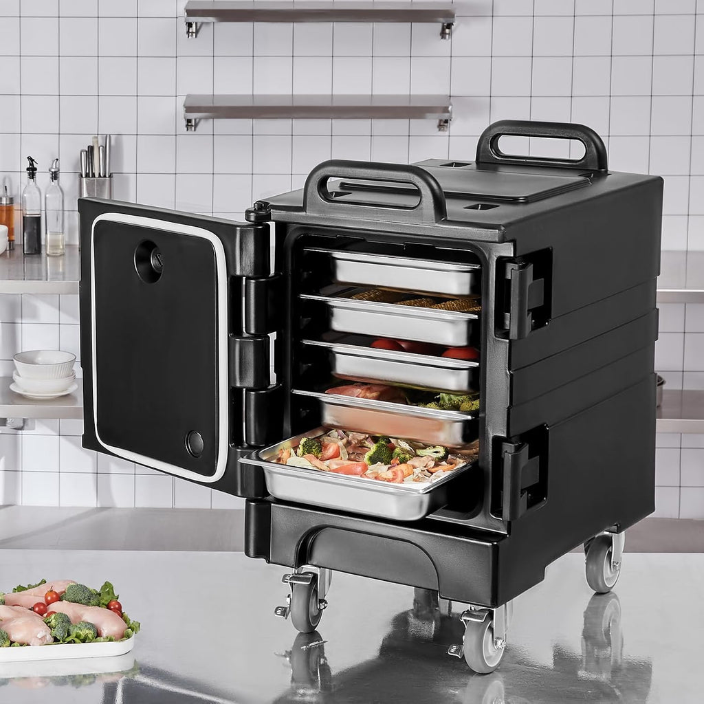 VEVOR Insulated Food Pan Carrier, 81 Qt Hot Box for Catering, Food Box Carrier with Double Buckles, Front Loading Food Warmer with Handles, Stackable End Loader with Wheels for Restaurant, Canteen