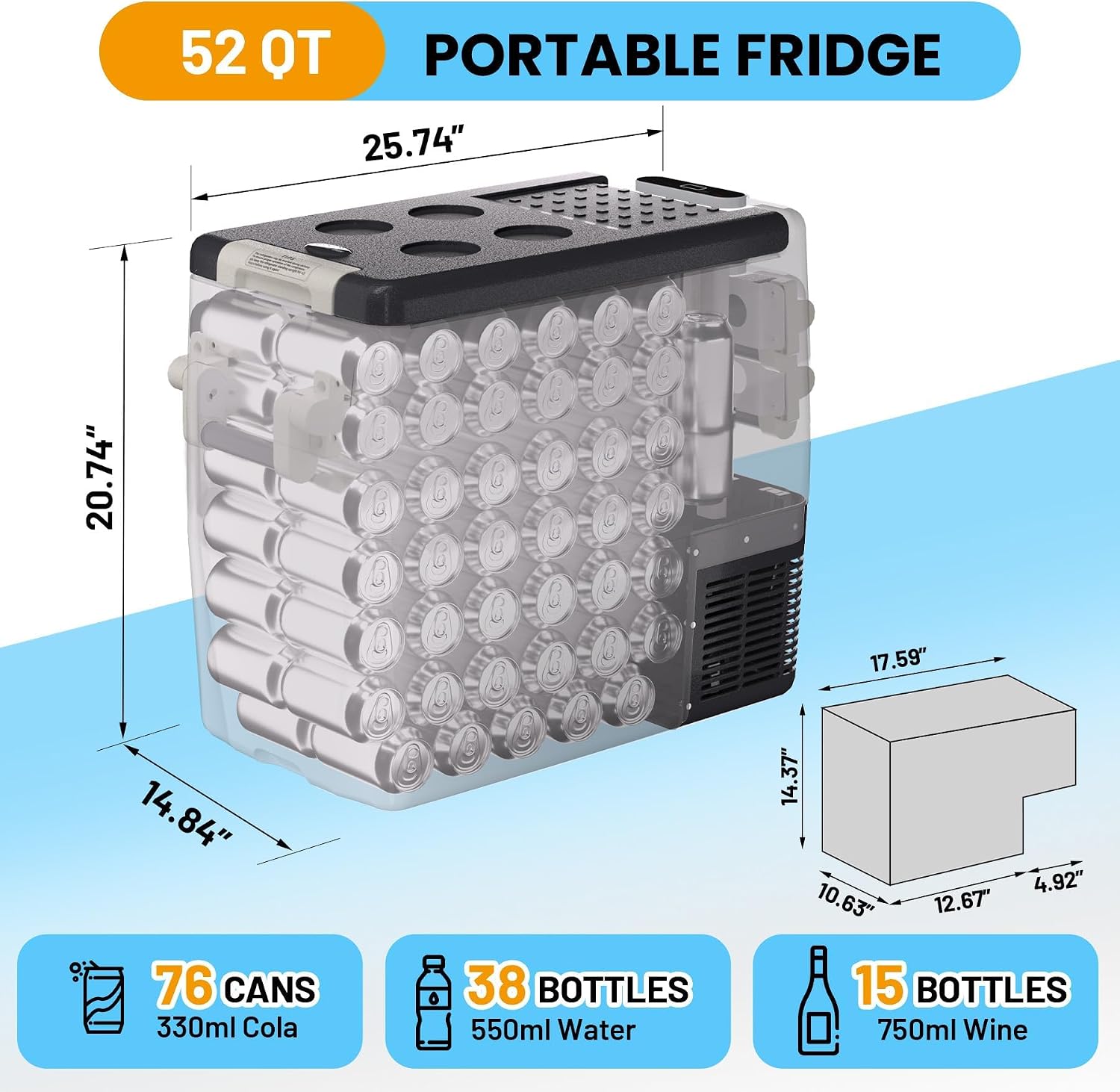 Car Fridge Portable 12 Volt Refrigerator With Basket 30/40/50L Electric Cooler Portable Freezer 12V/24V DC 110-240V AC for Truck RV Van Camper, Car Refrigerator Freezer for Camping Boat Travel 0~50°F