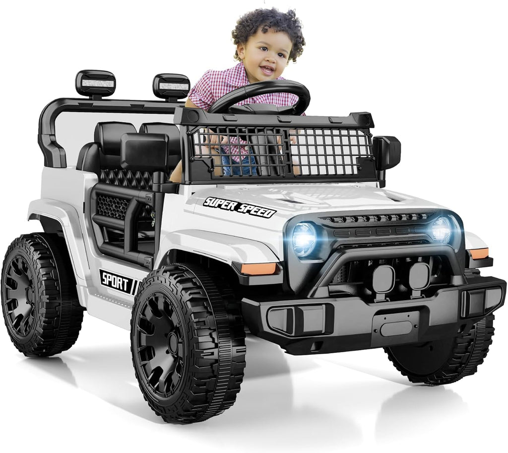 12V Ride on Toys with Parent Remote Control, Toddler Electric Car with Spring Suspension, LED Lights & Music Player - Safe Battery Car for Kids, Easy to Assemble, White