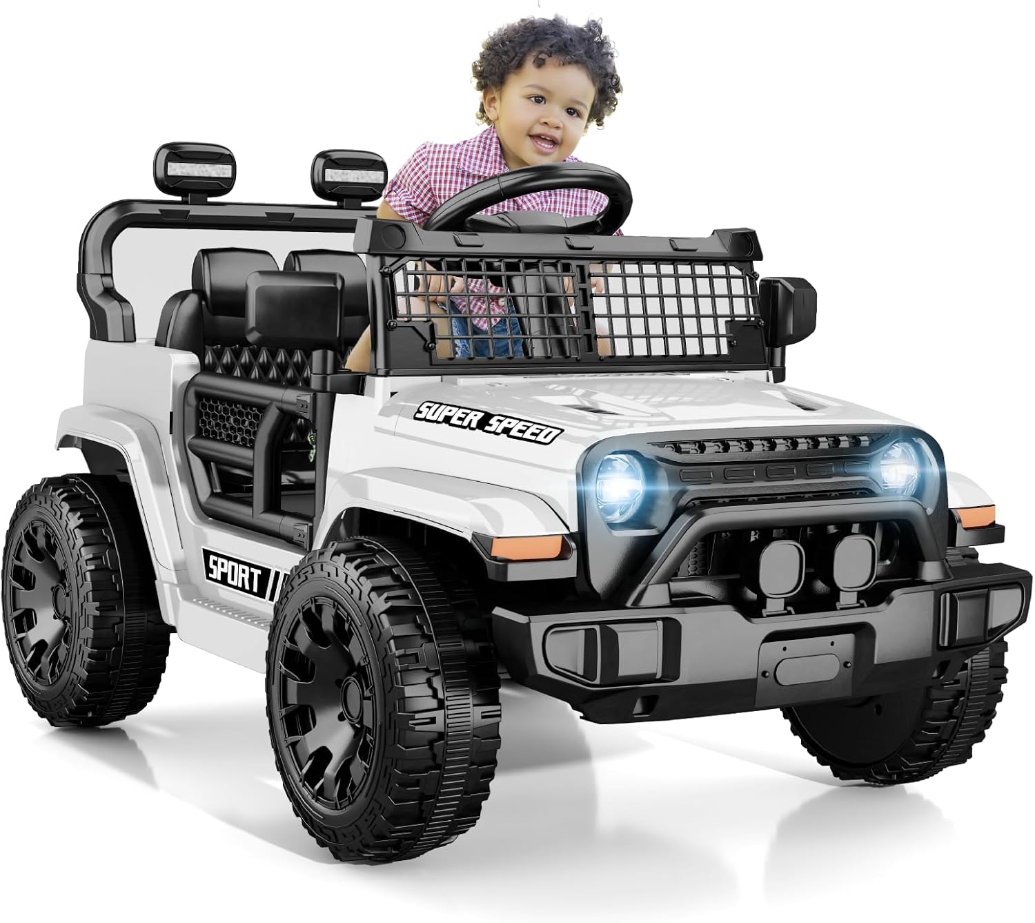 12V Ride on Toys with Parent Remote Control, Toddler Electric Car with Spring Suspension, LED Lights & Music Player - Safe Battery Car for Kids, Easy to Assemble, White
