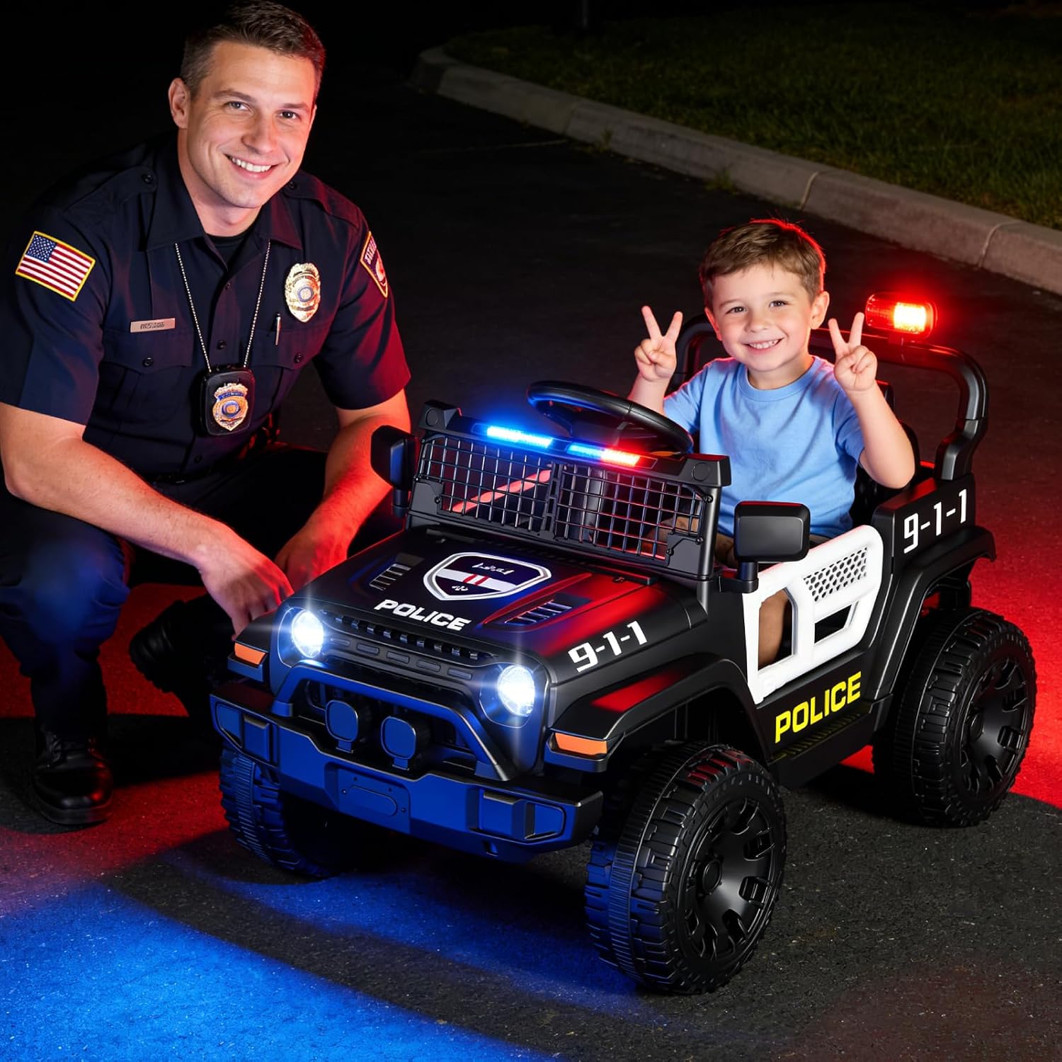 12V Ride on Car with Parent Remote Control, Toddler Police Electric Car with Spring Suspension, LED Lights & Music Player - Safe Battery Toy for Kids, Christmas & Birthday Gift