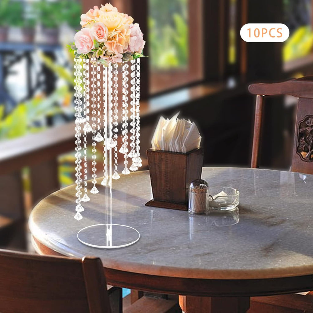 10Pcs Luxurious Acrylic Crysta Flower Stand, Wedding Centerpieces on Floor, Tall Flowers Arrangement Stands, Tabletop Vase, for Wedding Party, Dinner Event, Hotel/Home Decor