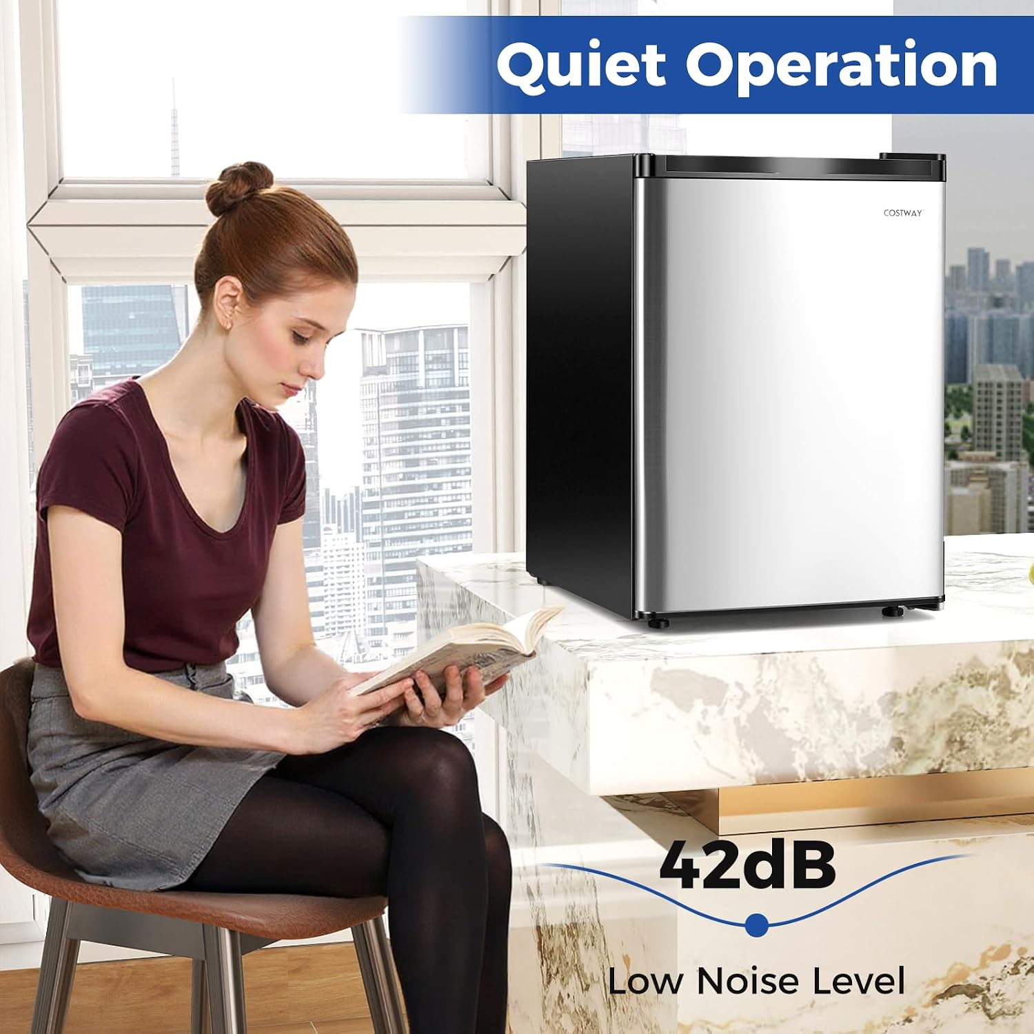 COSTWAY 2.1 Cu.Ft Small Freezer, Compact Upright Mini Freezer w/Reversible Single Door, 7 Adjustable Thermostat, Low Noise, 2 Removable Shelves for Bedroom, Office, Dorm, Apartment (Silver)