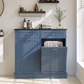 KIGOTY Double Tilt Out Trash Can Cabinet, 20 Gallon Hidden Trash Storage Cabinet with 2 Hideaway Drawers, Freestanding Trash Can for Kitchen, Wooden Laundry Hamper Cabinet, Pet Proof (Blue)